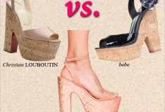 Shoe Wars: Christian Louboutin ‘Super Dombasle’ vs. Steve Madden ‘Shazzam’ vs. bebe ‘Leah’ cork wedge platform sandals