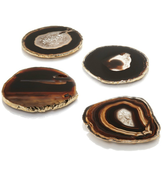 Richard Mishaan Set of 4 Gold-Plated Agate Coasters