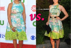 Who rocked it hotter: Gayle King vs. Dianna Agron in a Tracy Reese for Anthropologie Made in Kind Revisited Impressionist dress