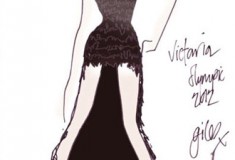 Sketch of Victoria Beckham's Giles Deacon mullet dress for the 2012 London Summer Olympics Closing Ceremony