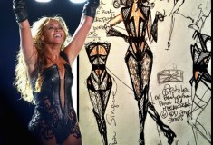 What She Wore: Beyonce in a Rubin Singer black lace, iguana and python bodysuit at the 2013 Super Bowl