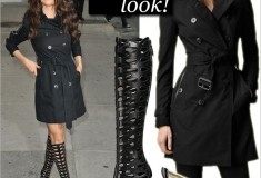 Get her haute look: Selena Gomez in a Burberry Trench Coat and Brian Atwood Electra Knee-High Boots