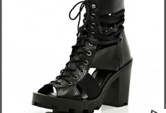 BLACK RIHANNA CUT-OUT LACE UP ANKLE BOOTS