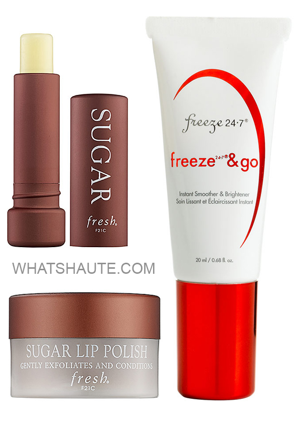 Holiday skincare picks: Freeze 24-7 Freeze and Go Instant Smoother and Brightener, Fresh Sugar Lip Polish and Fresh Sugar Lip Treatment
