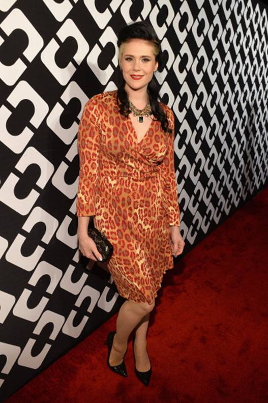 Kate Nash in a vintage DVF Wrap Dress and Lytton Clutch