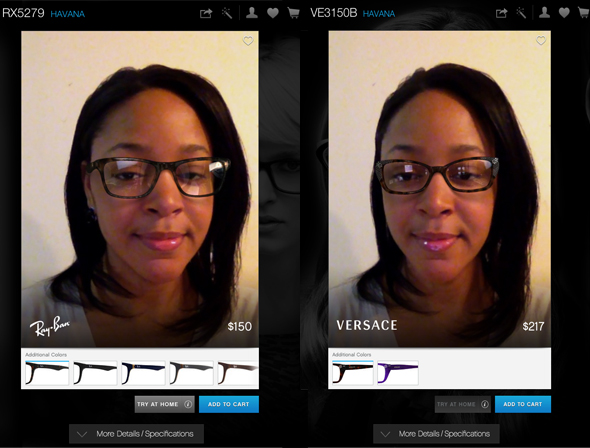 Glasses.com virtual try-on app: Applying filters