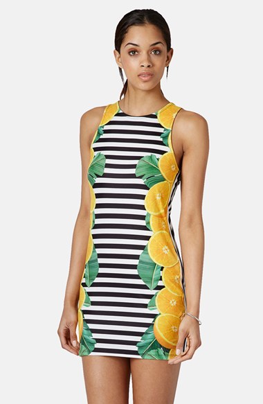 Topshop Lemon Stripe Print Body-Con Dress