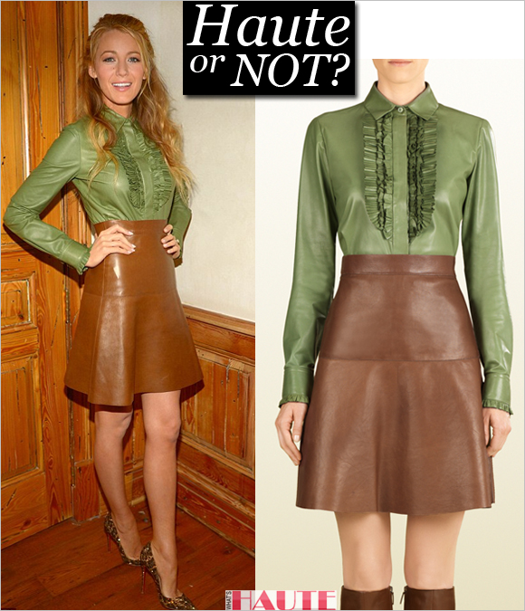 Blake Lively in Gucci leather ruffle shirt and skirt: Haute or Not?