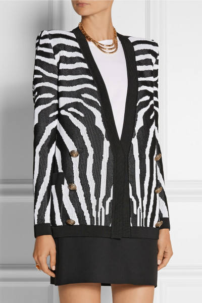 Balmain Zebra-patterned jacquard-knit cardigan