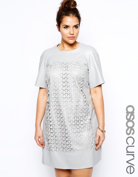 ASOS CURVE Exclusive Shift Dress In Leather Look With Laser Cutting