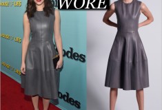 Get the Look: Emmy Rossum’s Grey Leather Dress