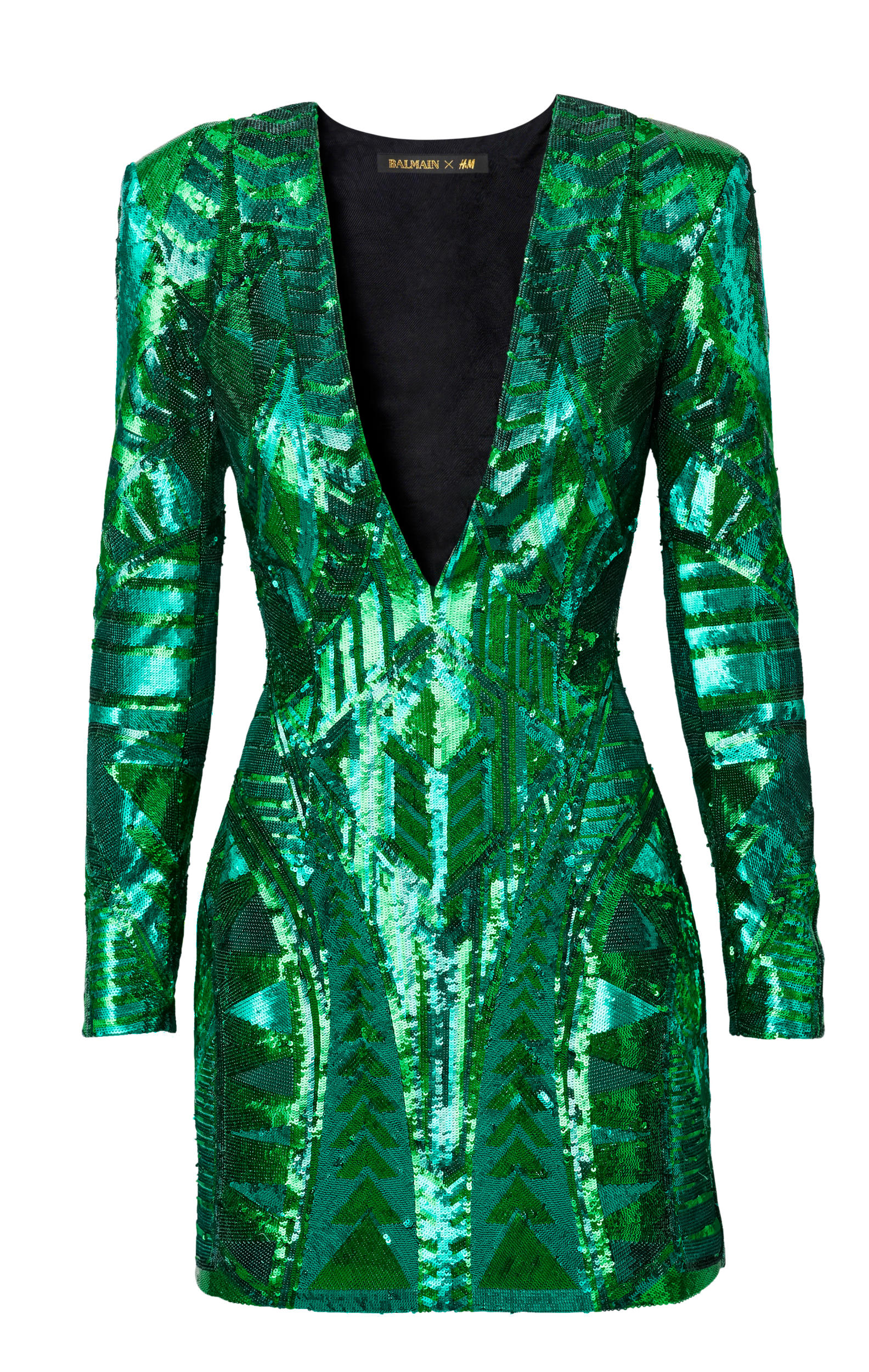 Balmain x H&M metallic green dress