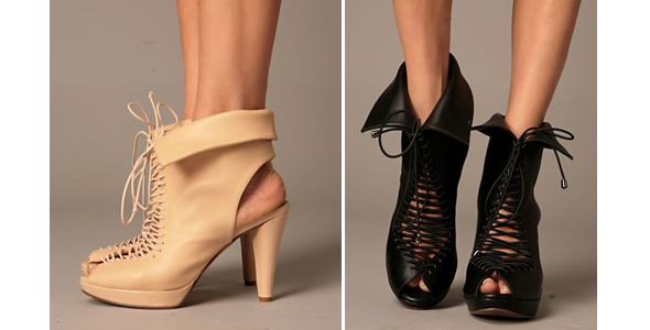 Jeffrey Campbell Lace-up Peep Toe Bootie in Nude and Black