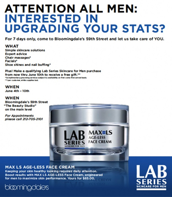For haute men only: Lab Series Skincare event at Bloomingdale's