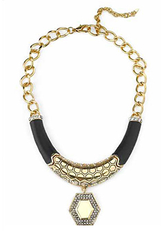 Belle-Noel-Honey-Hexagon-and-Black-Leather-Necklace