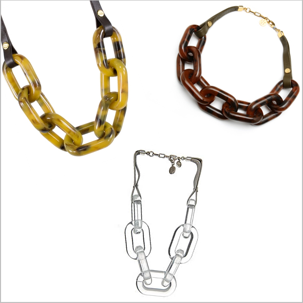 Ben-Amun Tortoise Lucite Link Necklace Brown Camo Resin Link Necklace with Olive Leather Strap Lucite Link Necklace