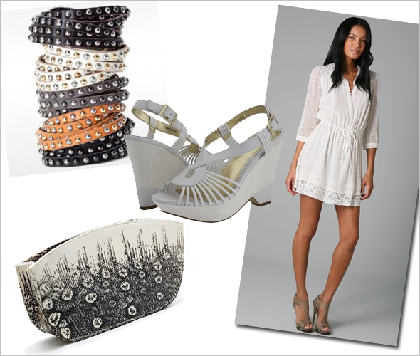 Weekly Shopping and Goodies Linea Pella's double wrap leather studded bracelets Fossati Venice Evening Clutch in Ombre Lizard Charles by Charles David Ticks wedge platform Madison Marcus Spring Tie Waist Dress