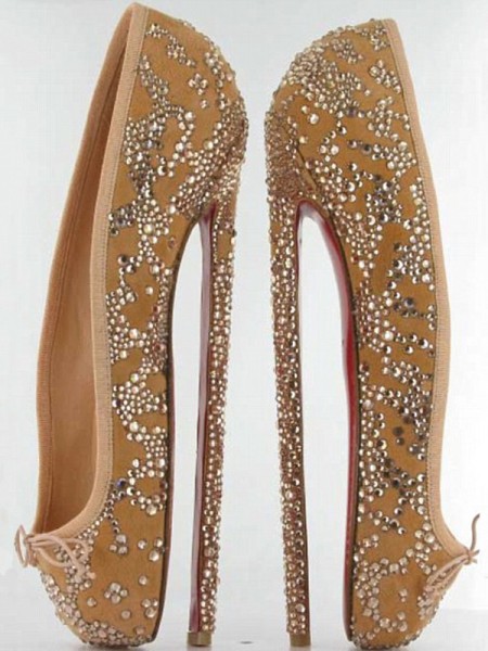 Christian Louboutin crystal-covered nude ballet flats with eight inch heel