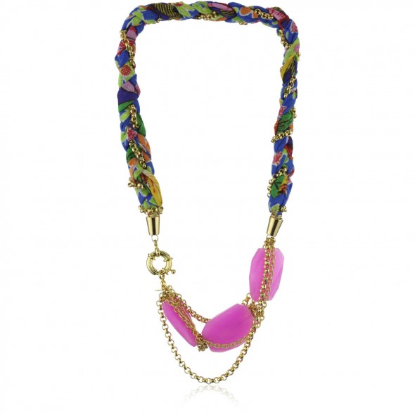 Nugaard "Alegria" Pink Triple Gem and Braid with Side Clasp Necklace