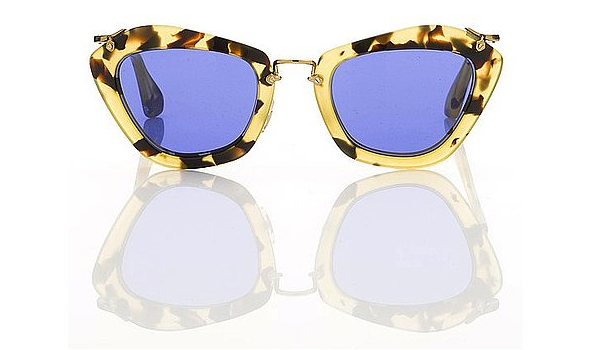 Miu-Miu-1940's-film-noir-inspired-sunglasses-for-Fall-tortoise-rimmed-blue-lens