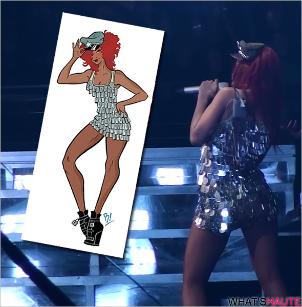 Rihanna-LOUD-tour-custom-Jeremy Scott dog-tag-dress