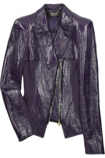 Versace Purple Crinkled Leather Jacket