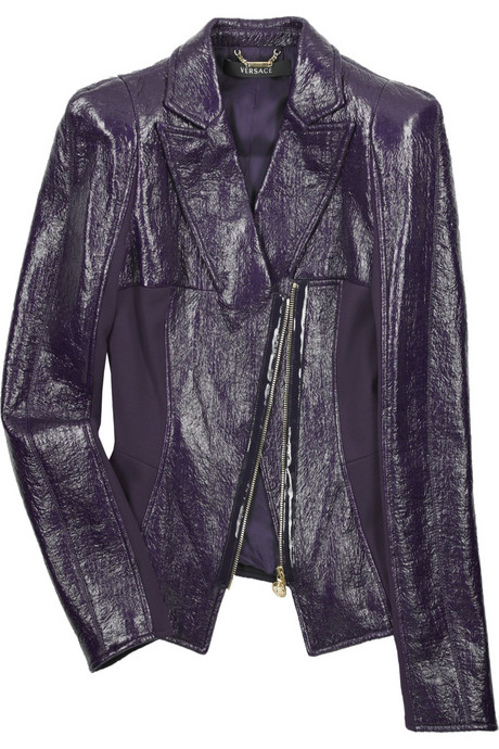 Versace Purple Crinkled Leather Jacket 