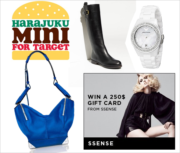 Win a $250 Giftcard from SSENSE, see the 2012 Resort handbag collection by Alexander Wang Chloe Black Riding Boots hot white summer watches and Harajuku Mini for Target by Gwen Stefani