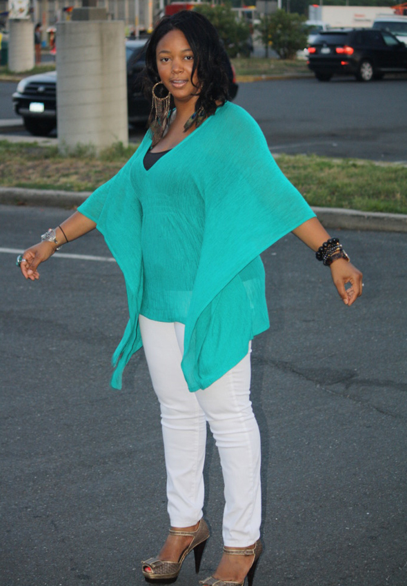 My-style-Twelfth-Street-by-Cynthia-Vincent-batwing-style-tunic-top-white-James-Jeans-Max-Studio-platforms-peacock-feather-earrings-2