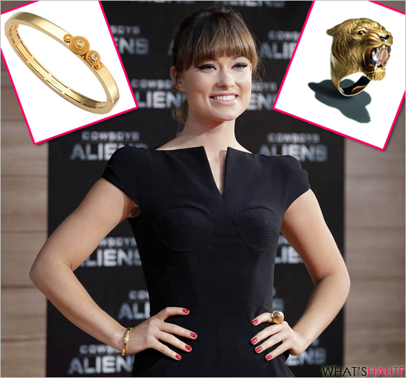 Olivia-Wilde-Cowboys-and-Aliens-premiere-Berlin-Carrera-y-Carrera-Bestiario-Collection-18-K-Yellow-Gold-Tiger-Ring-with-Smoked-Quartz-Carrera-y-Carrera-Pasodoble-Collection-18-K-Yellow-Gold-Bracelet