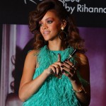 Rihanna launches her debut fragrance Reb'l Fleur at House of Fraser on August 19, 2011 in London, England antonio berardi 2012 resort turquoise fringe top pants christian louboutin pigalle pumps nude pink pearl gold hoop earrings chanel bracelet