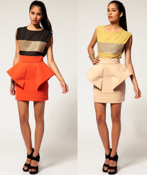 Aqua-'Klingon'-Peplum-Skirt-orange-and-nude-what's-haute