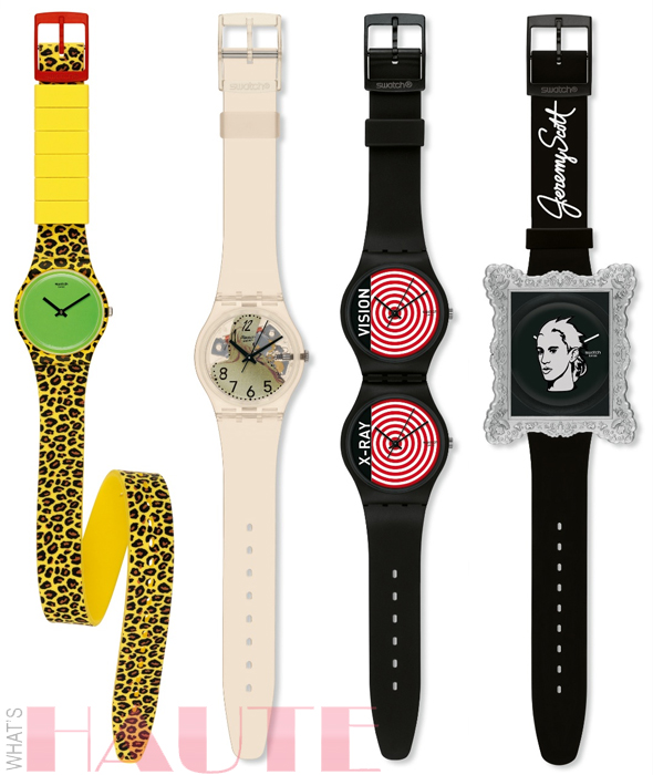 Jeremy-Scott-for-Swatch-watch-Melted-Minutes,-Swatch-Portrait,-Swatch-Punk,-Double-Vision-and-Hypnotic-Heart-watches