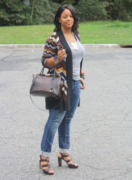 street style my style outfit of the day missoni for target cardigan nine west sandals ore 10 bag seven7 jeans