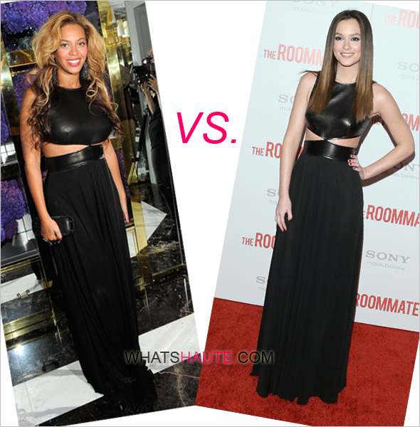 who-rocked-it-hotter-beyonce-leighton-meester-in-black-michael-kors-gown who wore it better best what's haute fall 2011  Tory Burch Madison Avenue flagship store opening The Roomate special screening at Soho House in Los Angeles