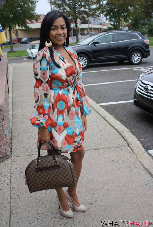 Carmen-street-style Laundry dress Louis Vuitton Damier canvas Duomo Rachel Roy nude pumps