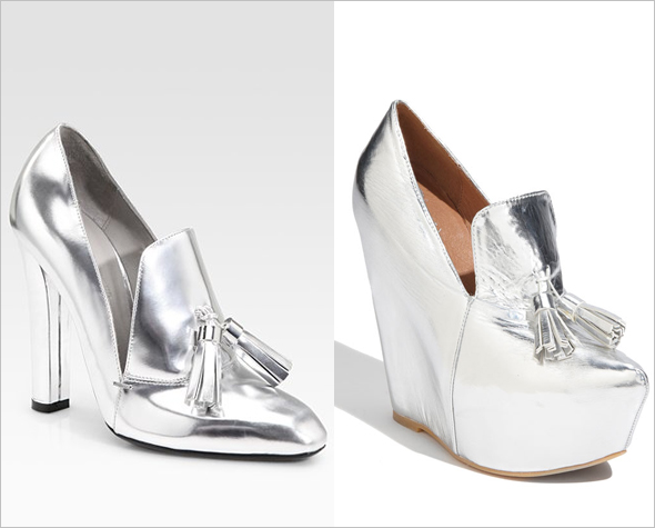 Alexander-Wang-Anais-Metallic-High-Heel-Loafers-vs.-Jeffrey-Campbell-'Zealous'-Pumps silver tasseled