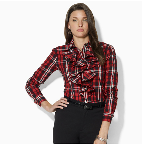 Nichol Ruffled Plaid Shirt - Lauren by Ralph Lauren