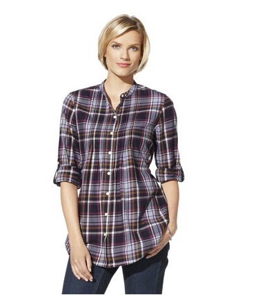 Merona Womens Brushed Twill Top - Purple Plaid