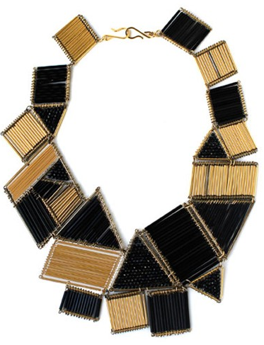 Noir Jewelry Deco-Cubism Shapes Bugle Bead Necklace