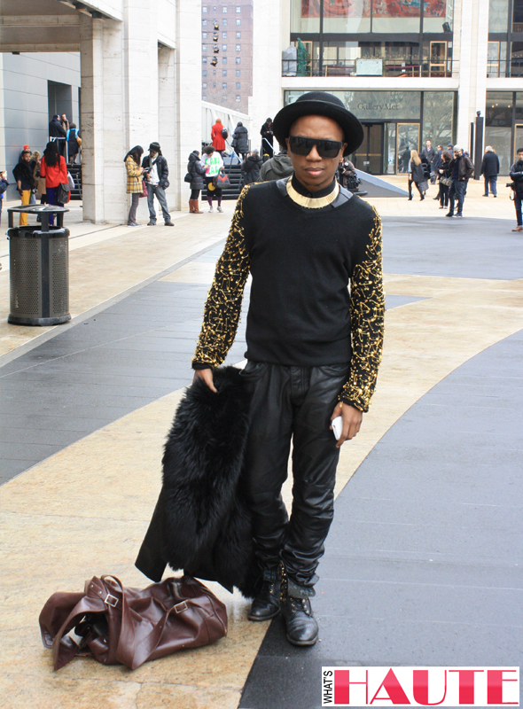 New York Fashion Week street style - black and gold safety pins