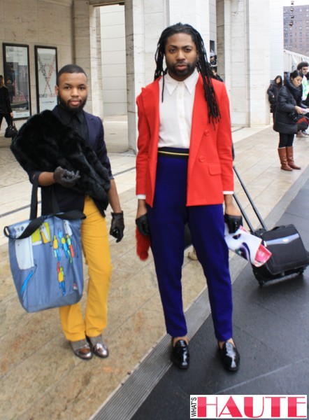 New York Fashion Week street style - men's colorblocking and fur