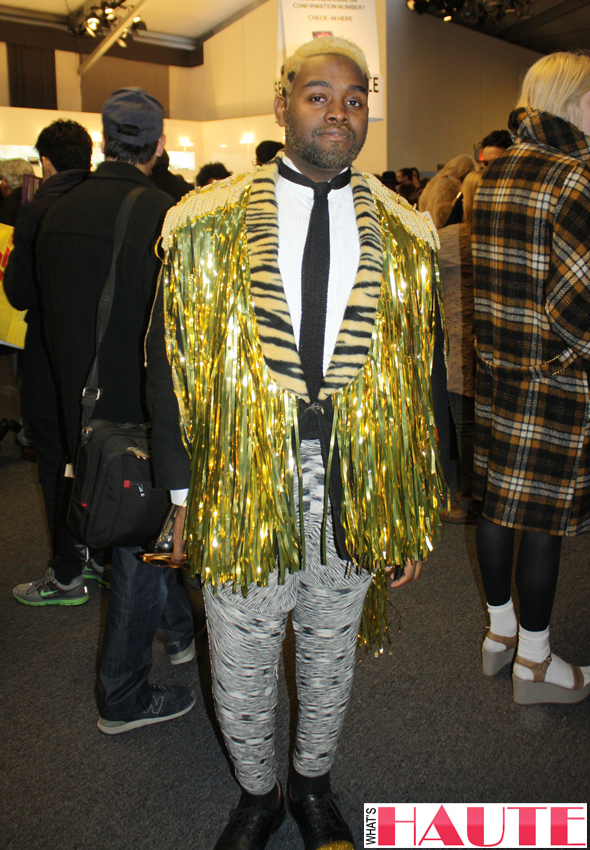 New York Fashion Week street style - gold fringed jacket with tiger print