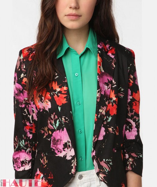 Sparkle & Fade Printed Cropped Ruched Sleeve Blazer - Fashion on What's Haute