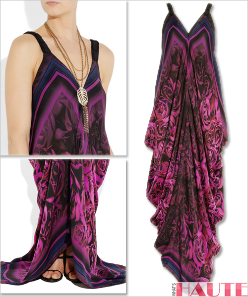Roberto Cavalli Draped floral print silk chiffon gown