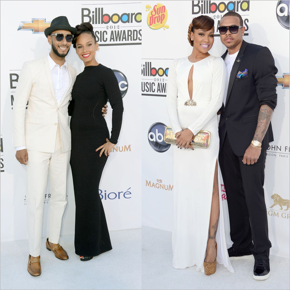 Swizz Beatz and singer Alicia Keys and Monica and Shannon Brown at the 2012 Billboard Music Awards