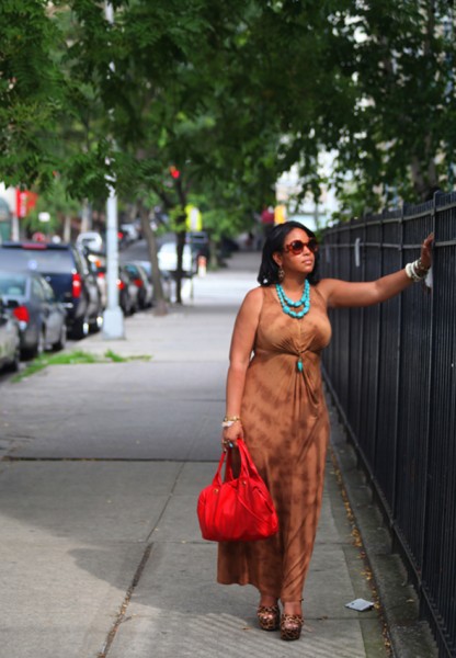 My style - Torn by Ronny Kobo tie-dye maxi dress, Steve Madden leopard print wedges, Marc by Marc Jacobs Special Salma Satchel, Soixante Neuf turquoise horn pendant necklace, Prada Baroque sunglasses