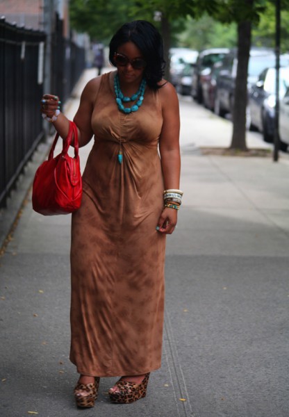 My style - Torn by Ronny Kobo tie-dye maxi dress, Steve Madden leopard print wedges, Marc by Marc Jacobs Special Salma Satchel, Soixante Neuf turquoise horn pendant necklace, Prada Baroque sunglasses