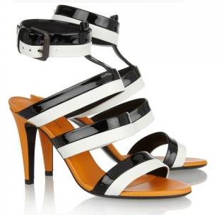 Bottega Veneta Three-tone patent & leather ankle cuff sandals - in black & white