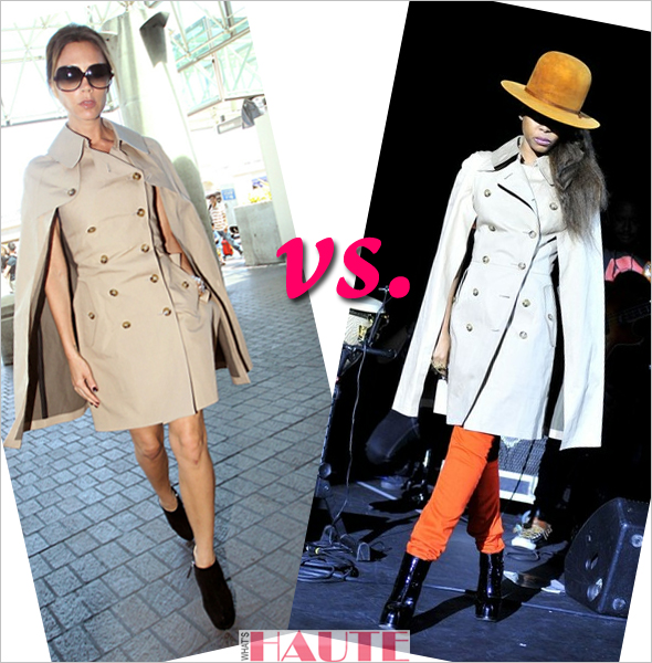 Who Rocked it Hotter: Victoria Beckham or Erykah Badu in a Junya Watanabe Comme des Garçons Cape Style Trench Coat
